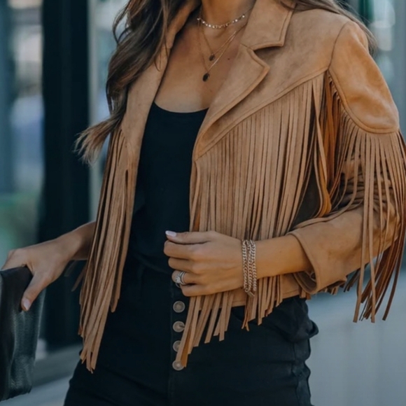 VICI Walford Cropped Fringe Faux Suede Jacket – Brown size small - Picture 2 of 6